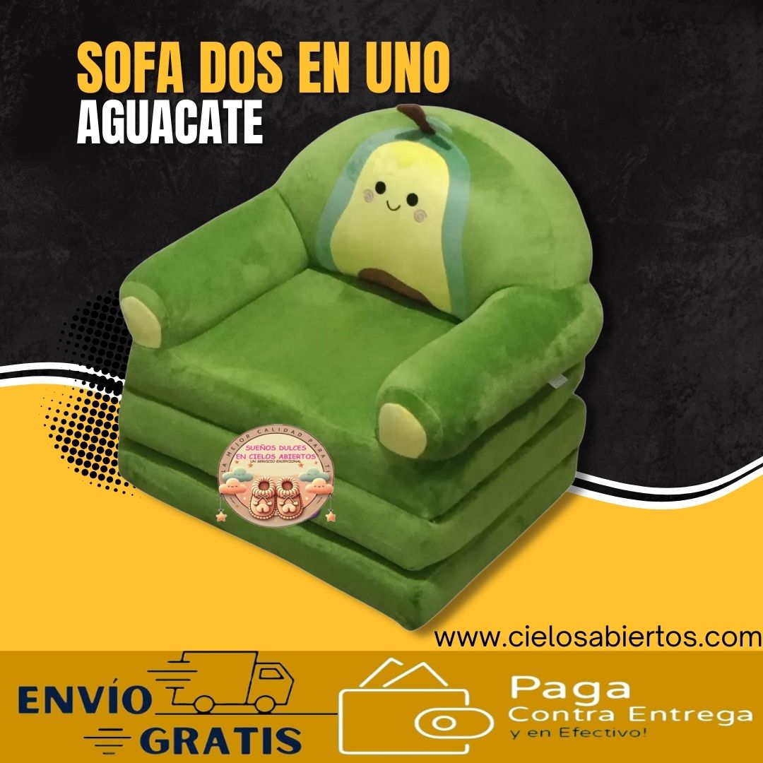 Sofa Cama dos en uno para niños acolchados Aguacate