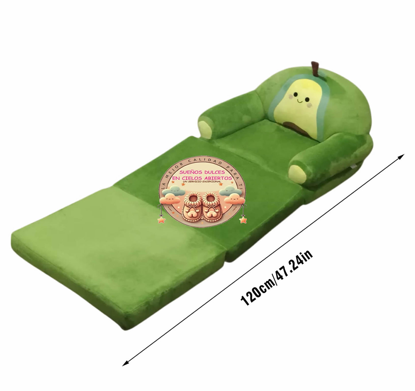 Sofa Cama dos en uno para niños acolchados Aguacate